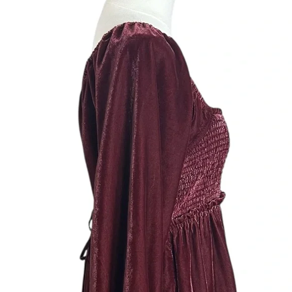 Free People Dainty Renaissance Daphne Velvet Mini Dress Burgundy Brown Medium - Picture 16 of 17
